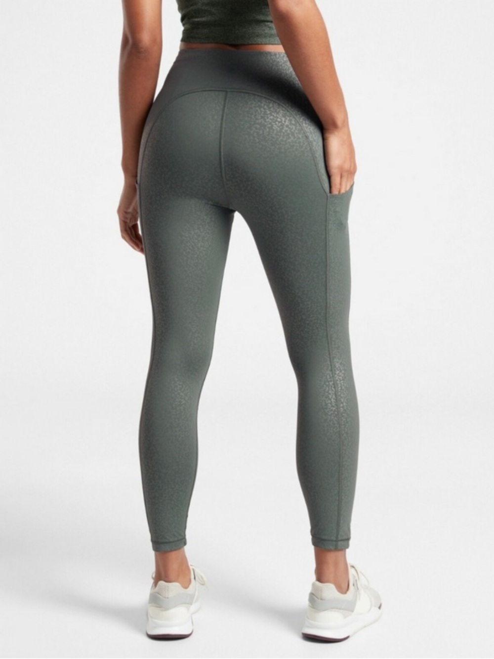 Athleta Ultimate Stash Pocket Embossed 7/8 Tight Gray Green Size Small